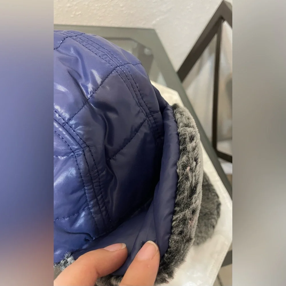 Kids Blue Winter Hat with Faux Fur Lining
